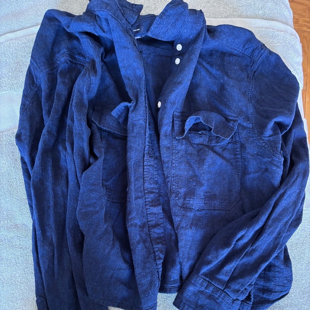 Blue Linen Gap Crop Button Down